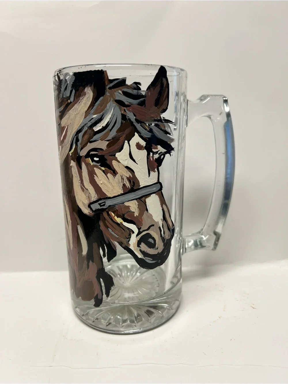 Hand-Painted Horse on Glass Mug, Decorative Accent